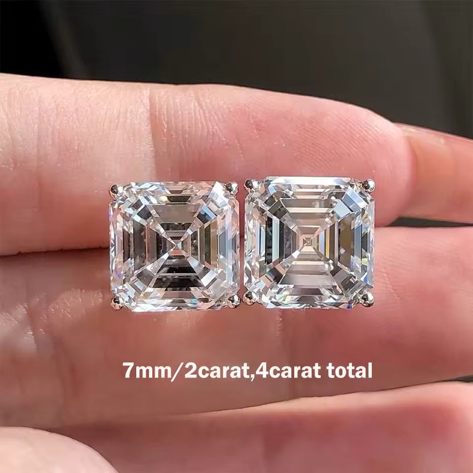Sterling silver stud earrings with  Moissanites