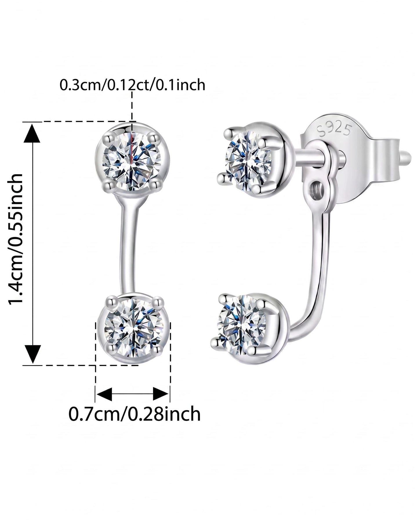 STARLEX - Moissanite Ear Jacket Earrings - Silver 925 | 925 Sterling Silver | Lexan