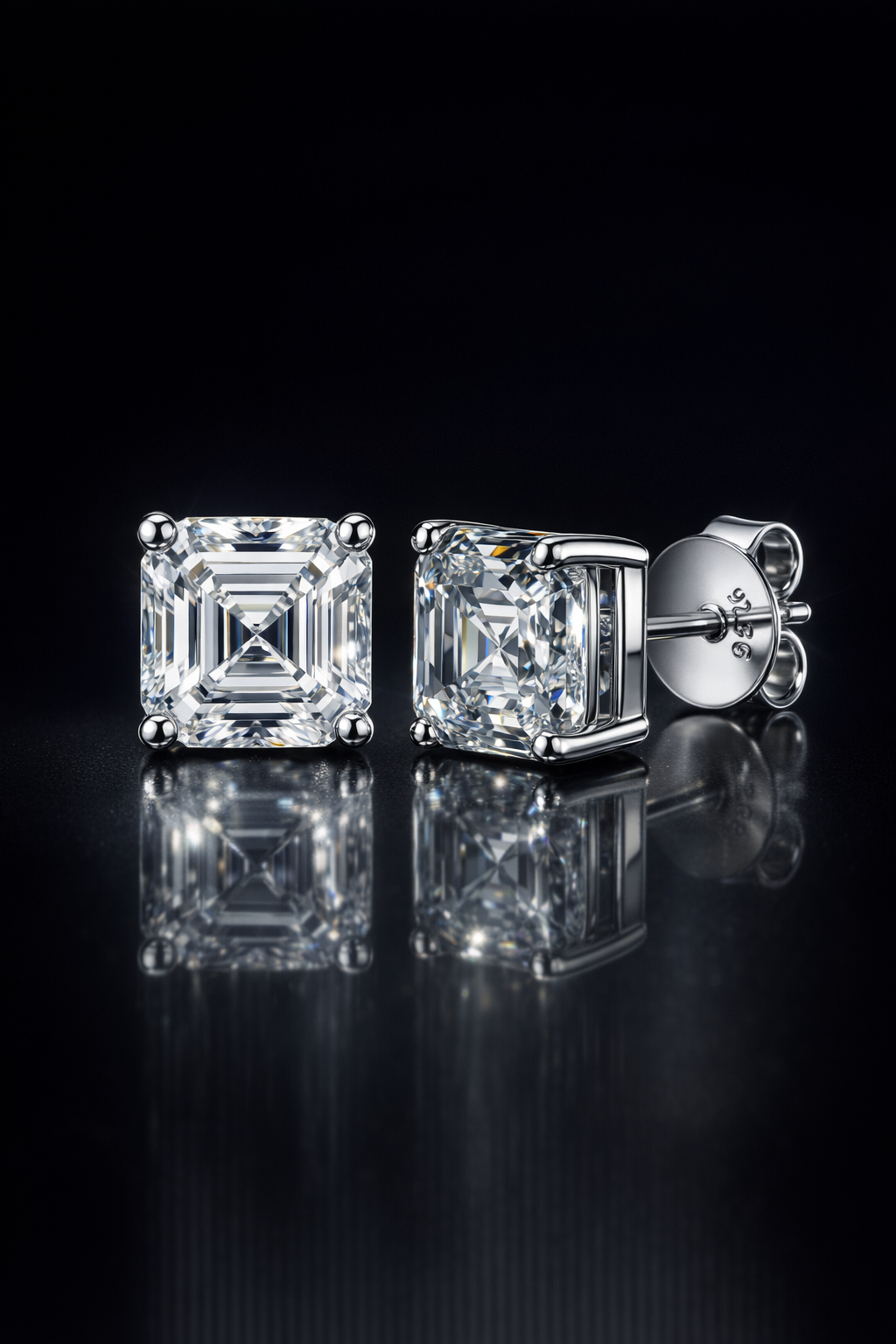 Sterling silver stud earrings with  Moissanites